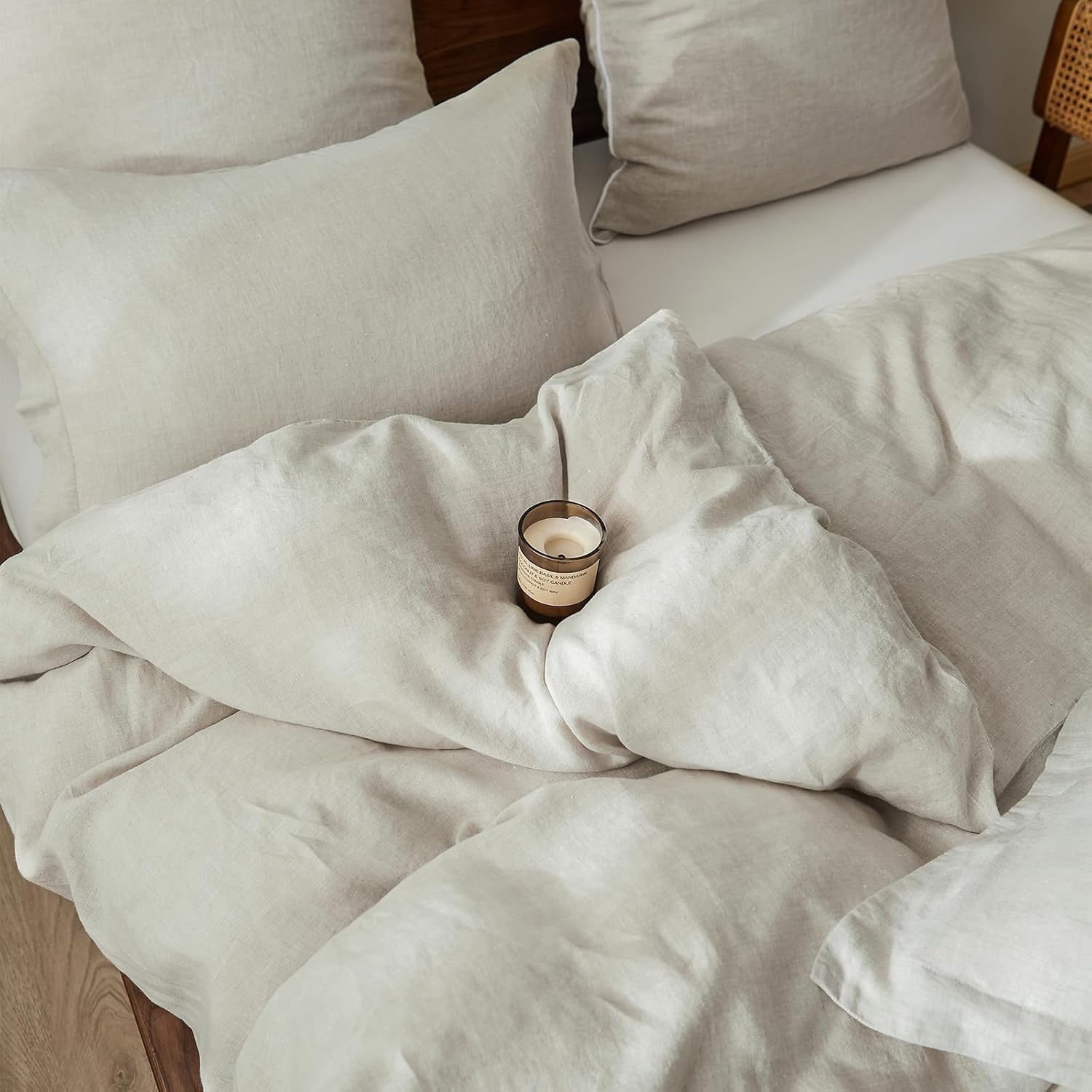 100% French Linen Pillow Shams Basic Style - Pack of 2 - Washed Solid Color Natural Flax Soft Breathable - Linen, 20'' x 36''