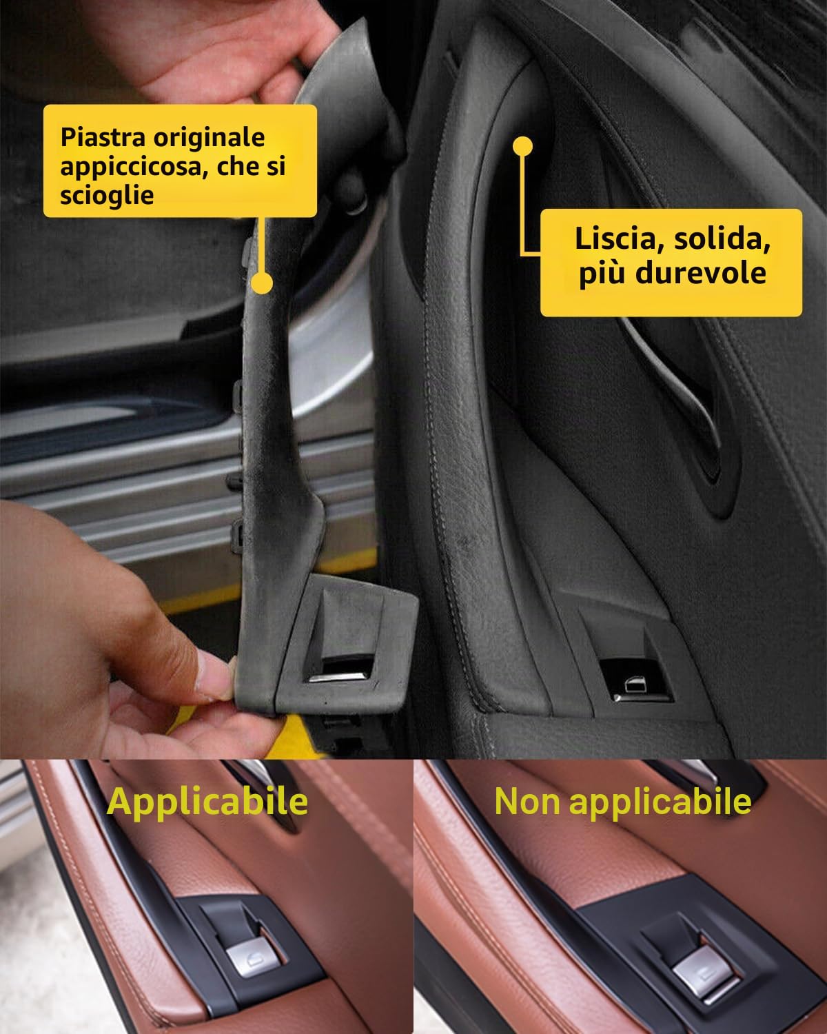 Kit maniglia porta 7PCS per BMW Serie 5 F10 F11 520 530, bracciolo interruttore finestra lato guida + maniglia passeggero + coperture interruttore finestra per 523 525 528 535 (2010-2016) - Nero
