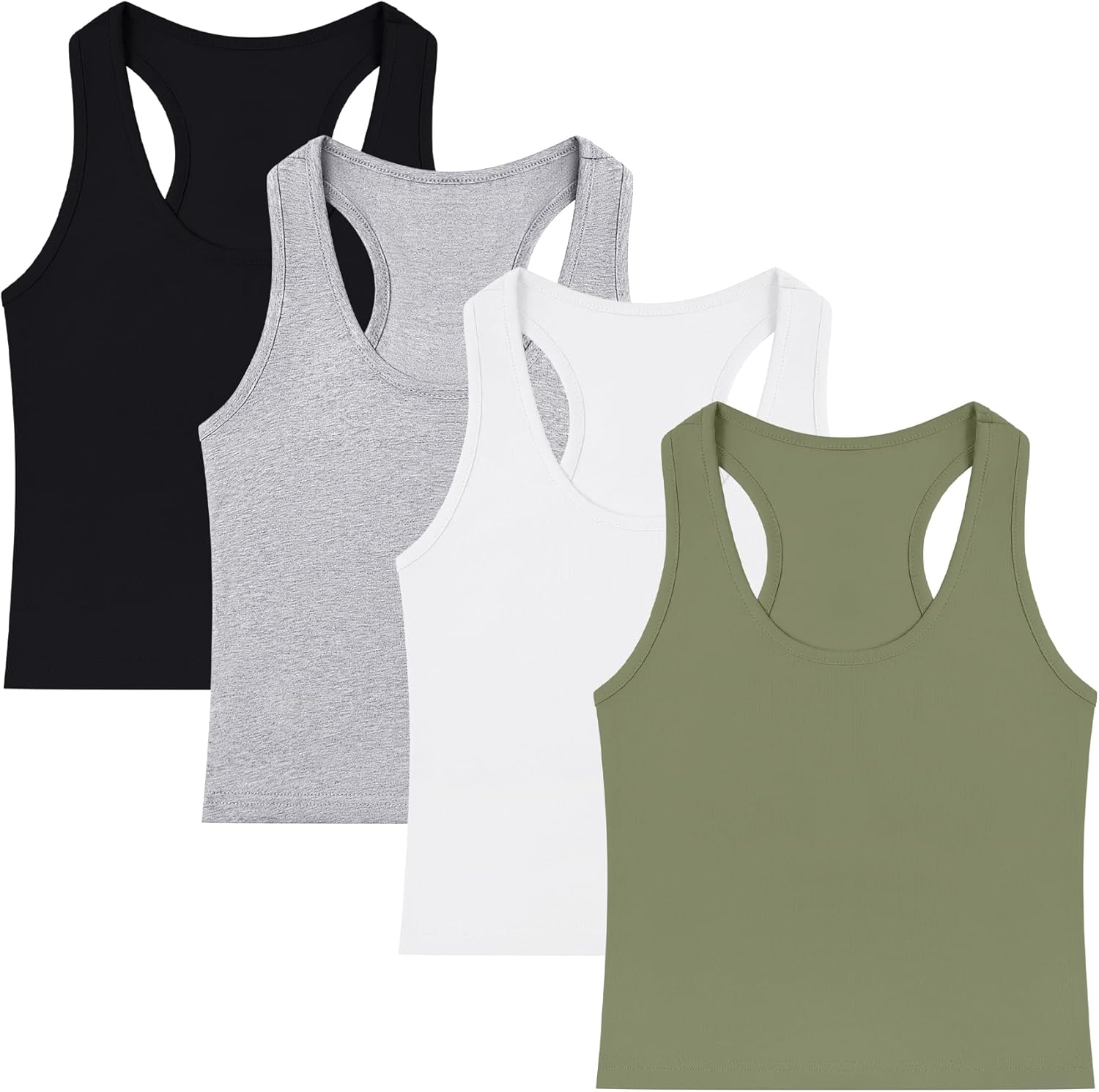 4 Pieces Women's Crop Tops Cotton Basic Tank Tops Racerback Sleeveless Sports Workout Crop Tank Tops - Image 6