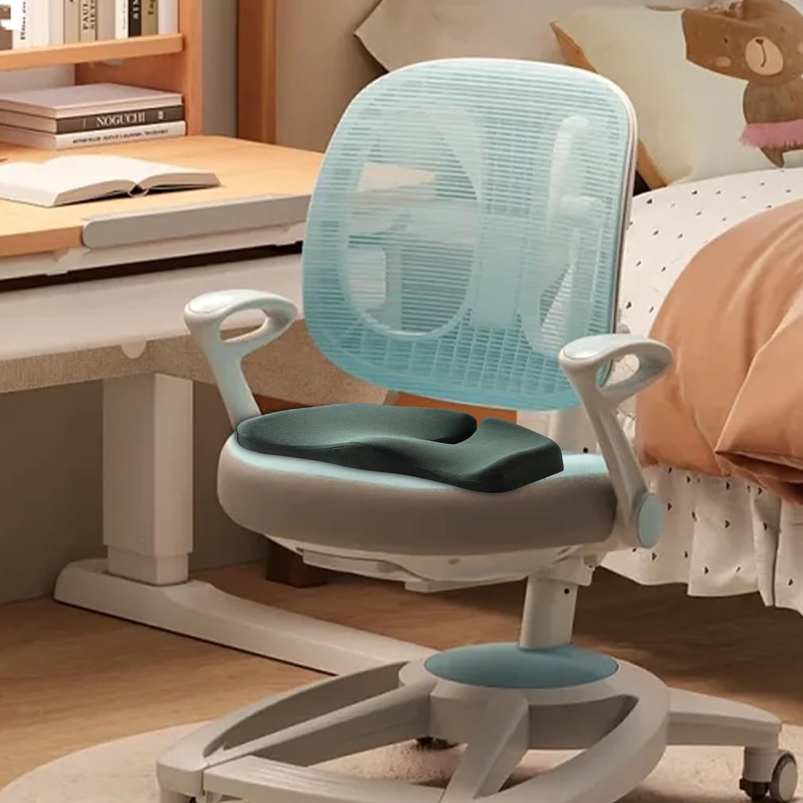 Cuscino Memory Foam Per Sedie | Forma A W | Antiscivolo | Per Ufficio, Auto E Gaming | Nero - Foto 6