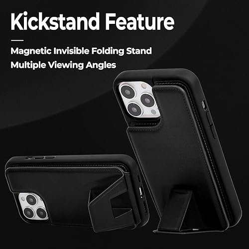 Miniatura 5 de HANDODO Funda tipo cartera compatible con iPhone 14 Pro Max, funda con tarjetero, de cuero con bloqueo RFID, doble cierre, a prueba de golpes,