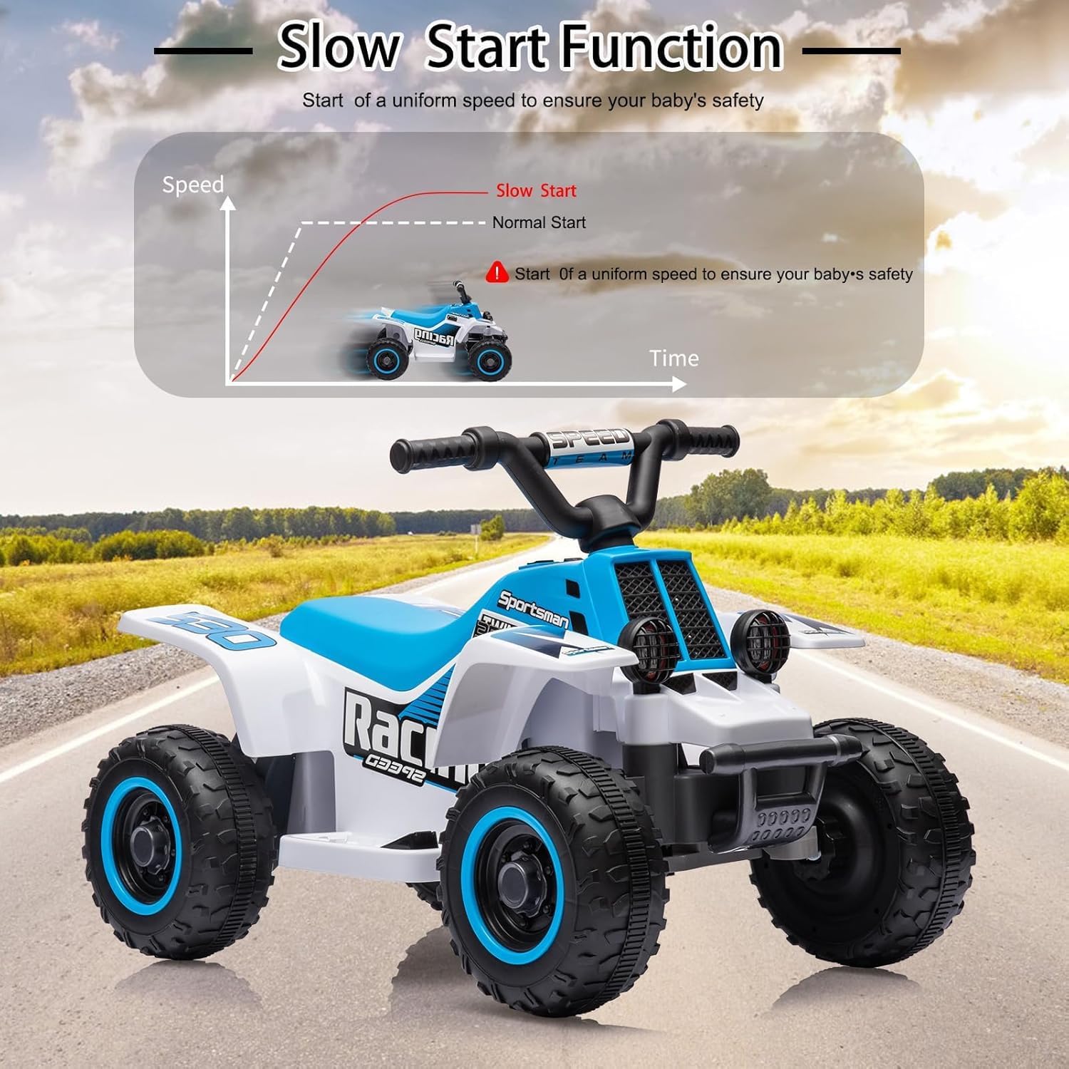6V Elektro-Quad Kinderfahrzeug mit LED, Musik & Hupe – 1,8 km/h – Vorwärts-/Rückwärtsgang – EIN-Knopf-Start – Lange Akkulaufzeit – Für Kinder ab 3 Jahren – Indoor & Outdoor – Farbe: