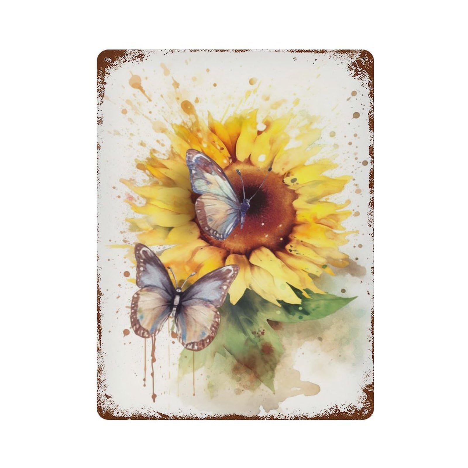Sunflower Waterdrawing Rusty Metal Tin Sign 15.7"x11.8", Industrial Home Decor for Garage, Pub Or Kitchen