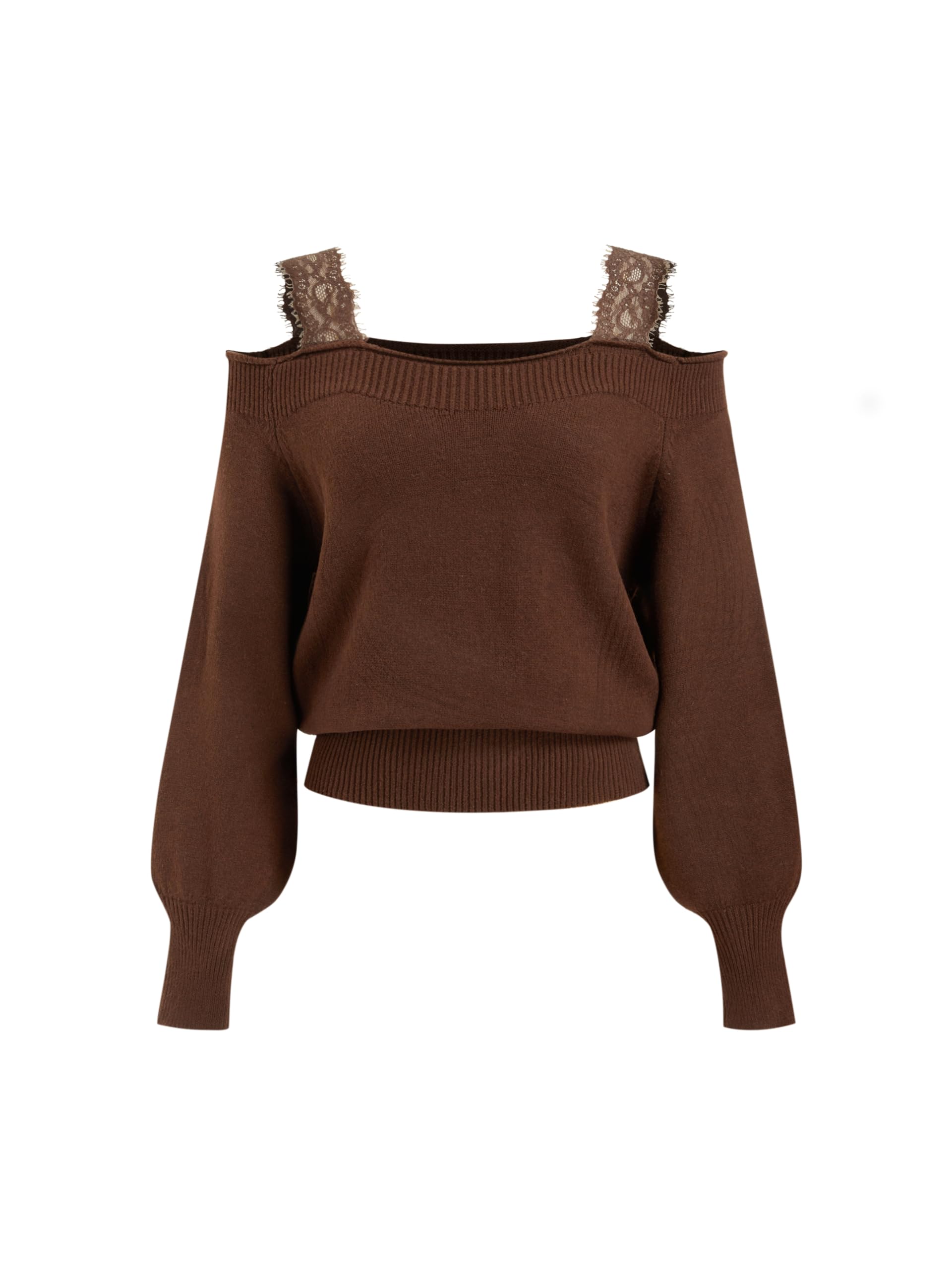 CIDER Off The Shoulder Sweaters for Women Lace Trim Long Sleeve Cropped Sweaters Knitted Pullover Sweater Trendy Fall