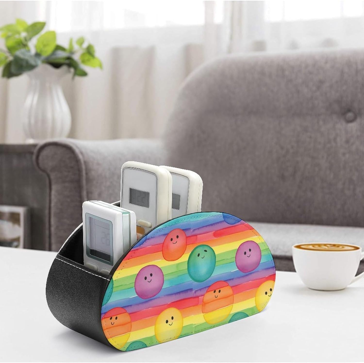5-Slot Remote Control Holder, PU Leather Desktop Storage Box for Media Players, Office, and Living Room Use, Rainbow Pride Pattern image 4