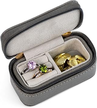 Mini Travel Jewelry Organizers Box for women with PU Leather Portable Small Jewelry Case with Compartments for Necklace Rings Earrings, Luxury Giftable Boxes Gray, Mini