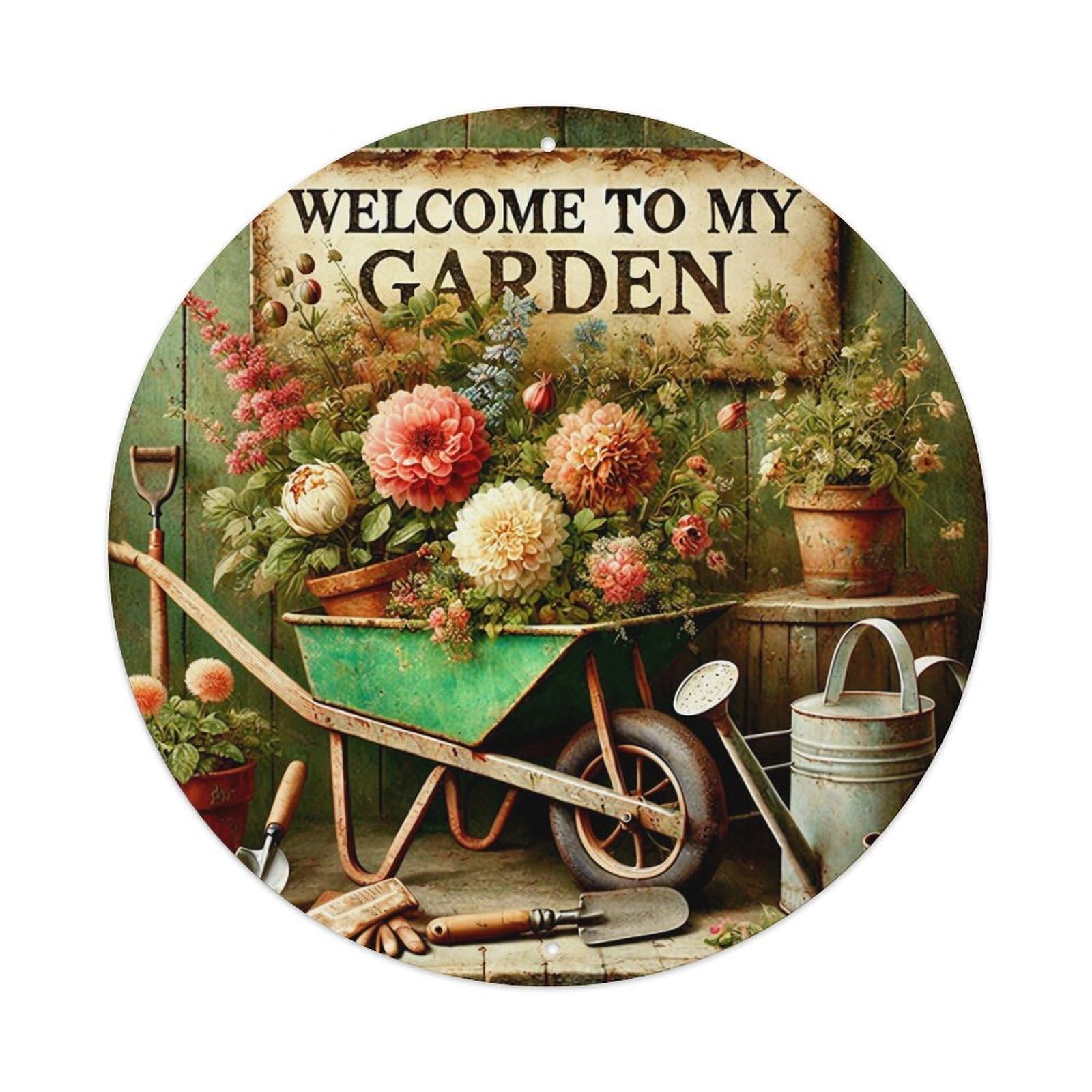 Jdyansheng Vintage Welcome To My Garden Scene Tin Sign Metal Poster Metal Signs For Home Man Cave Bar Cafe Kitchen Laundry Room Wall Decorations 8X8 Inches