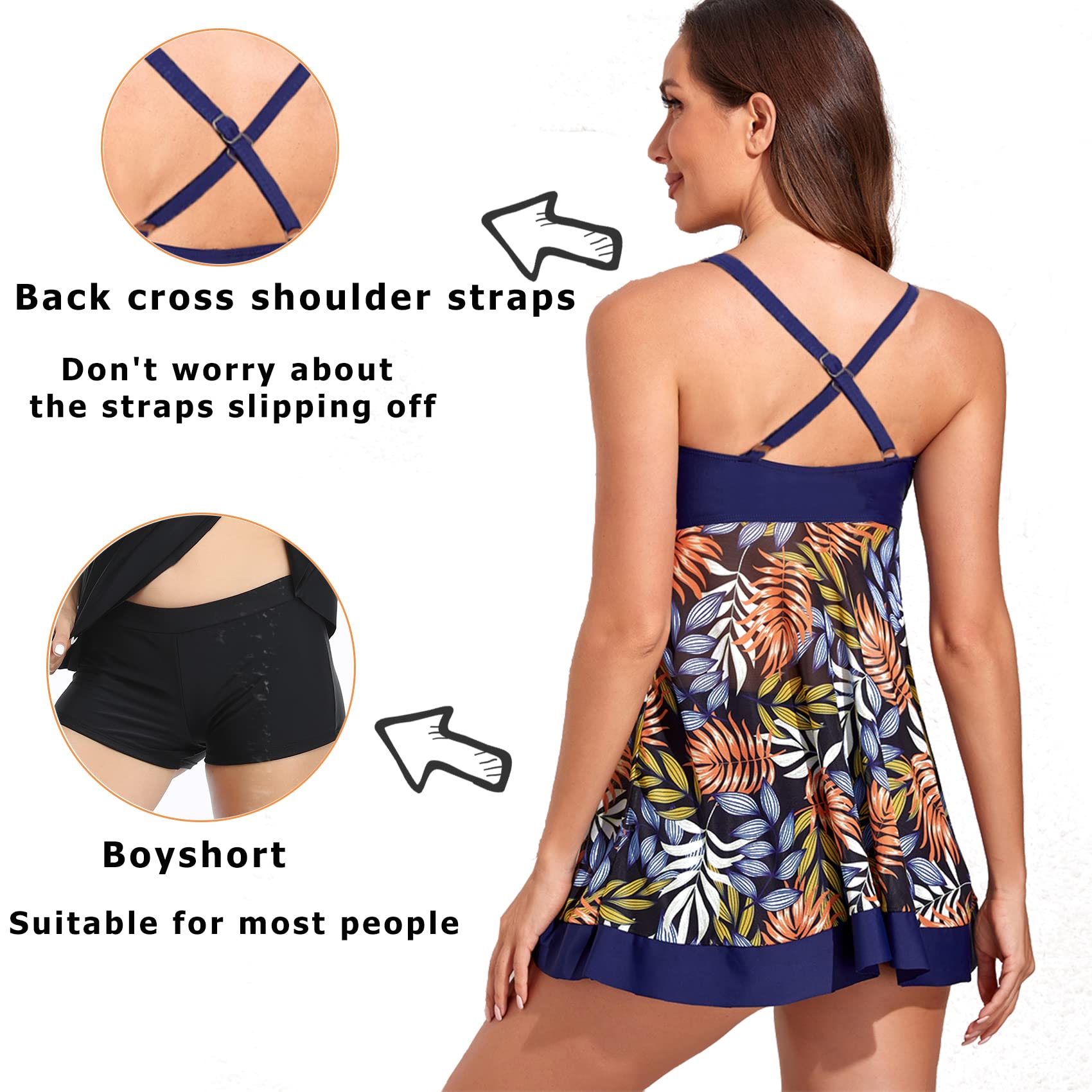 Tankini Donna Mare Costume da Bagno Due Pezzi Costumi Push Up Beachwear Push up Maglia Taglie Forti Boyshort