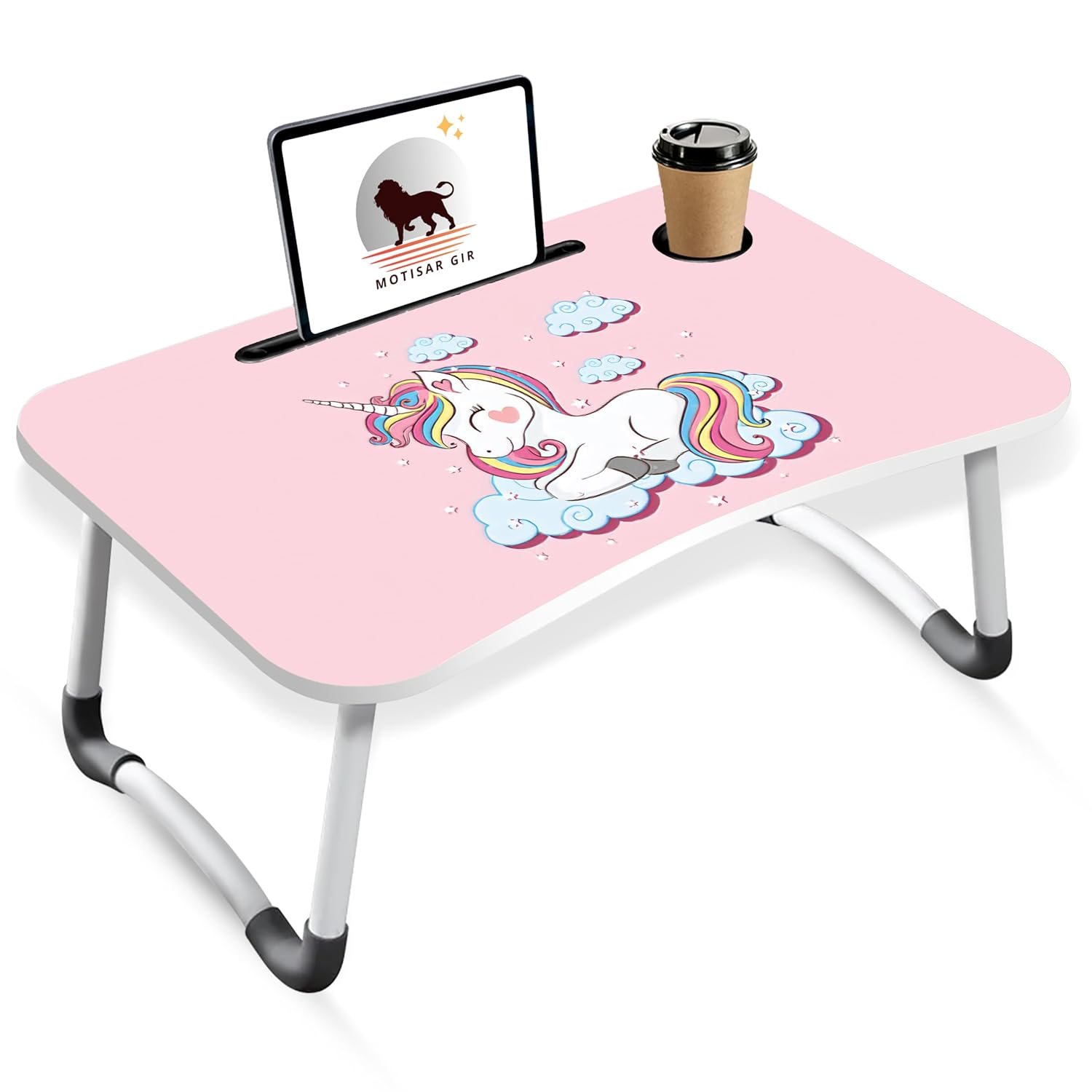 MOTISAR GIR Foldable Wooden Mini Laptop Table for Bed, Study Table with Drawer, PC Game Tablet/Mobile Holder for Kids & Adults (CUNNICORN)