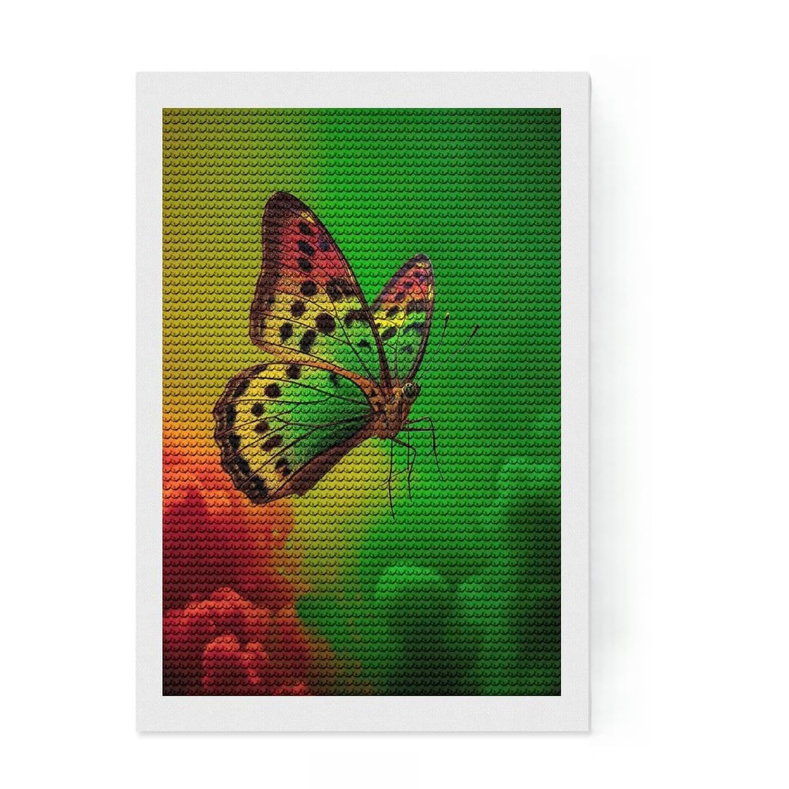 Junmoney Rasta Butterfly Diamond Art Canvas 8"x12", Relaxing DIY Hobby, Satisfying Creative Project, Farmhouse Decor, for Women