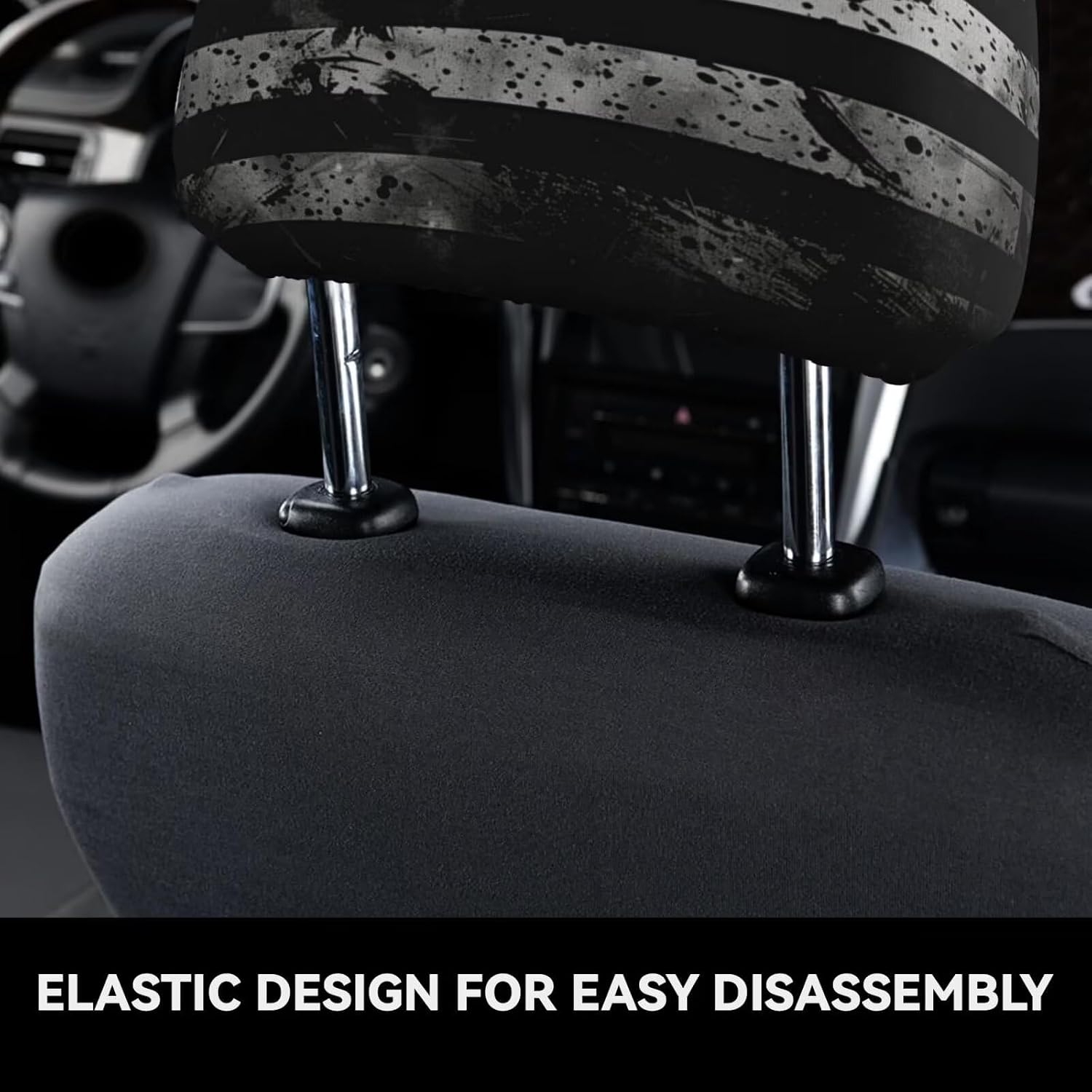2 Pcs Universal Car Headrest Cover Black American Flag Soft Car Seat Head Rest Cover Protector Patriot Star Stripe Head Rest Coverings for Cars Truck Auto Sedans