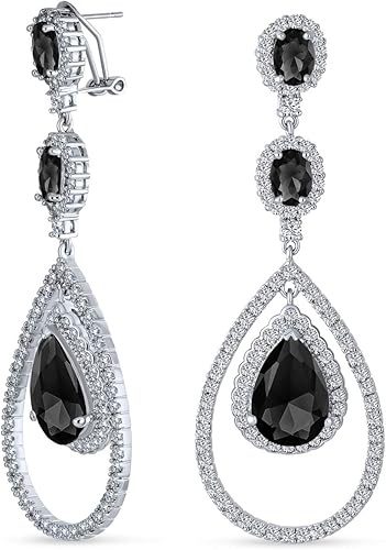 Pendientes colgantes de araña de imitación para boda, estilo Art Deco, circonita cúbica AAA, doble halo, lágrima de pera grande, aretes colgantes