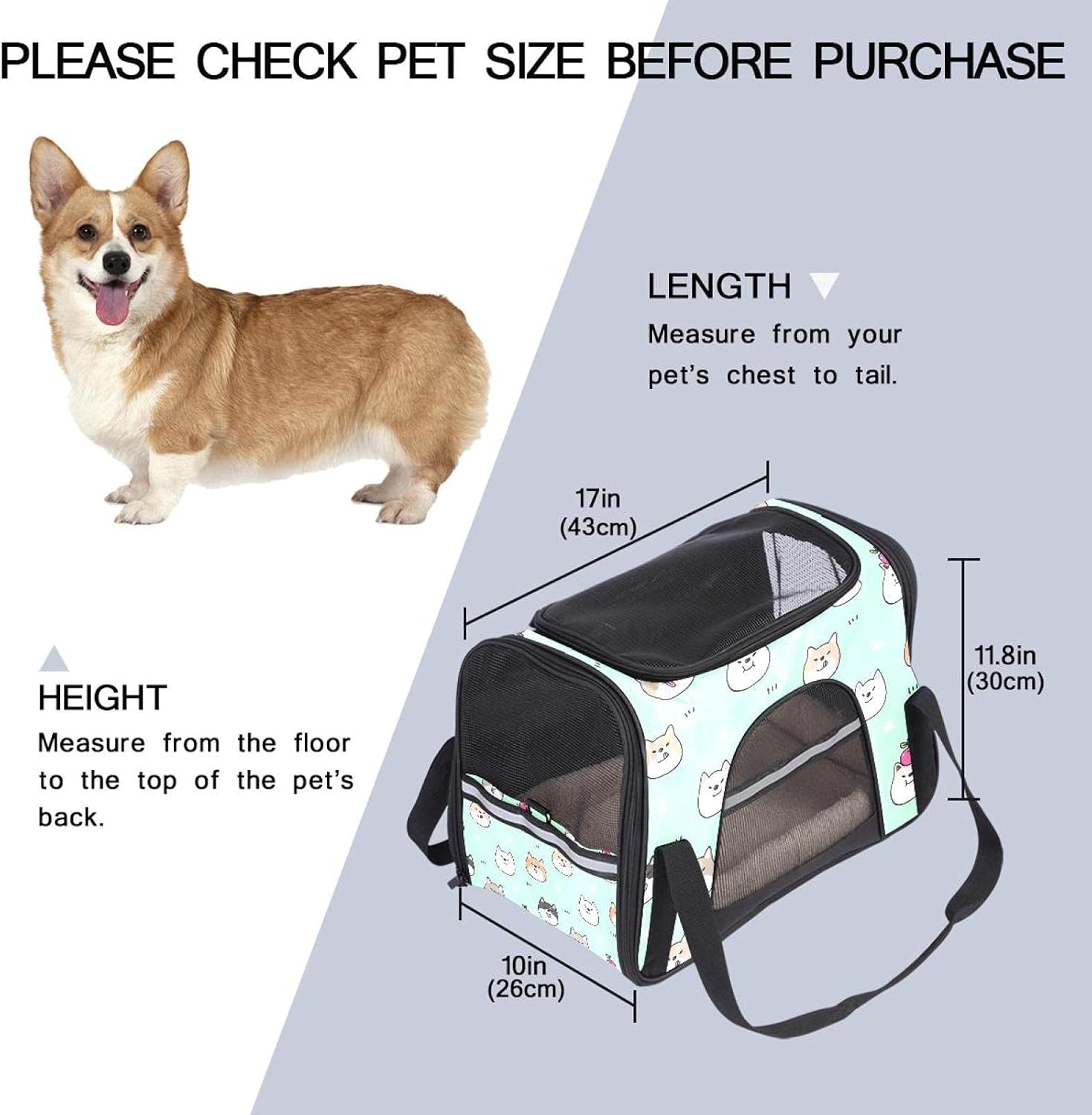 ペットパック かわいい 漫画 柴犬 ペットキャリーバッグ 猫・小型犬用 マット付き 通気性 軽量 携帯しやすい 車載/旅行/通院/ア