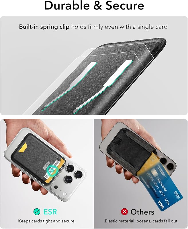 Portofel magnetic ESR cu MagSafe pentru seria iPhone 17, 16, 15, 14, 13, 12 (exclus Mini), funcție Find My, 5 compartimente pentru carduri, protecție RFID, negru