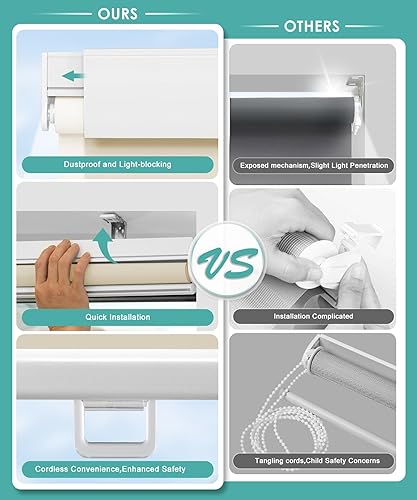 Miniatura 6 de BlinDecor Persianas enrollables 100 % opacas para ventanas, sin cordón, con protección UV, persianas de puerta para hogar, beige, 27 x 72 pulgadas