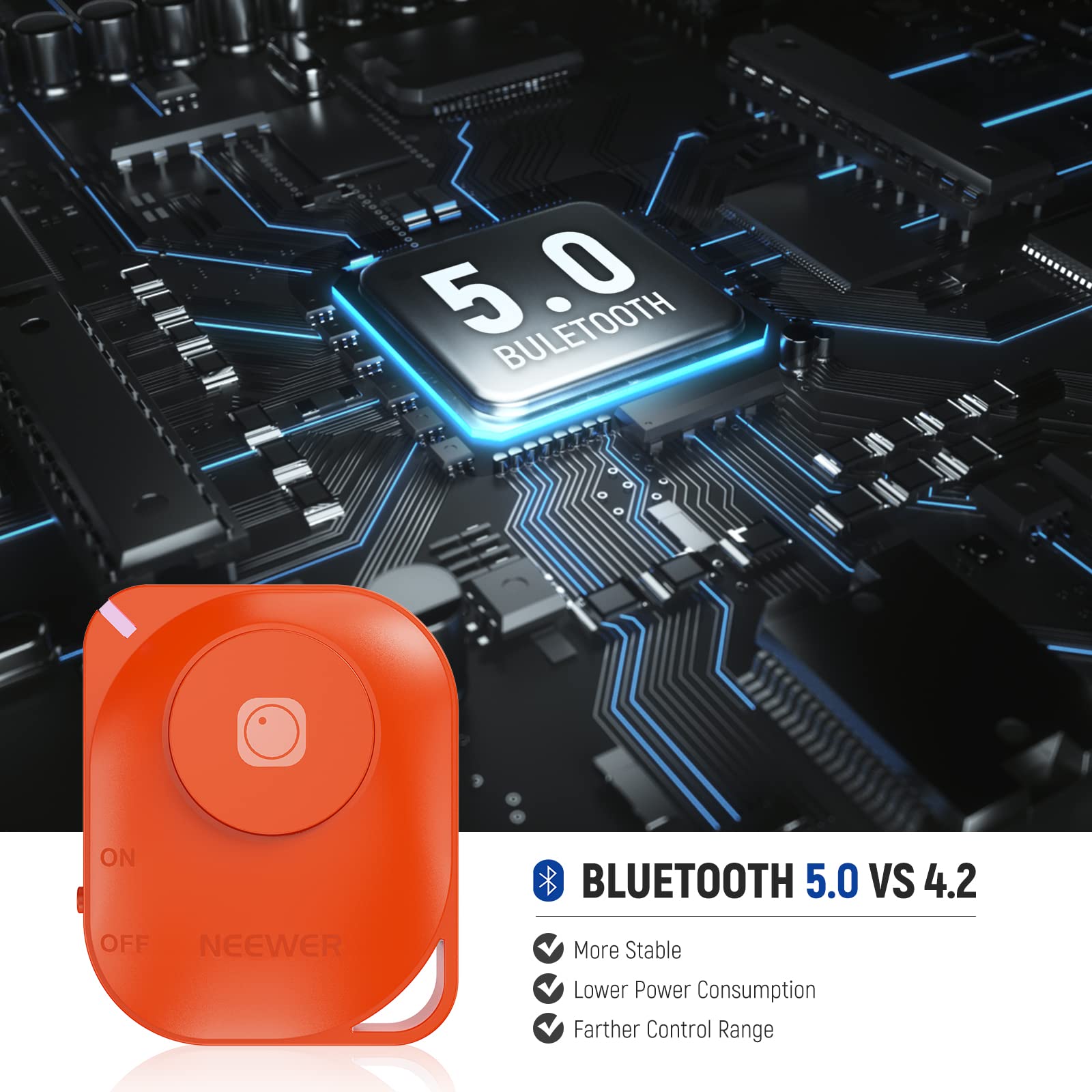 NEEWER RT116 zdalne sterowanie zdalnym wyzwalaczem Bluetooth do aparatów z smyczą na klucze, kompatybilny z telefonami komórkowymi iPhone, iPad, Android, do Instagramu, Snapchata, selfie, robienia zdjęć i nagrywania wideo