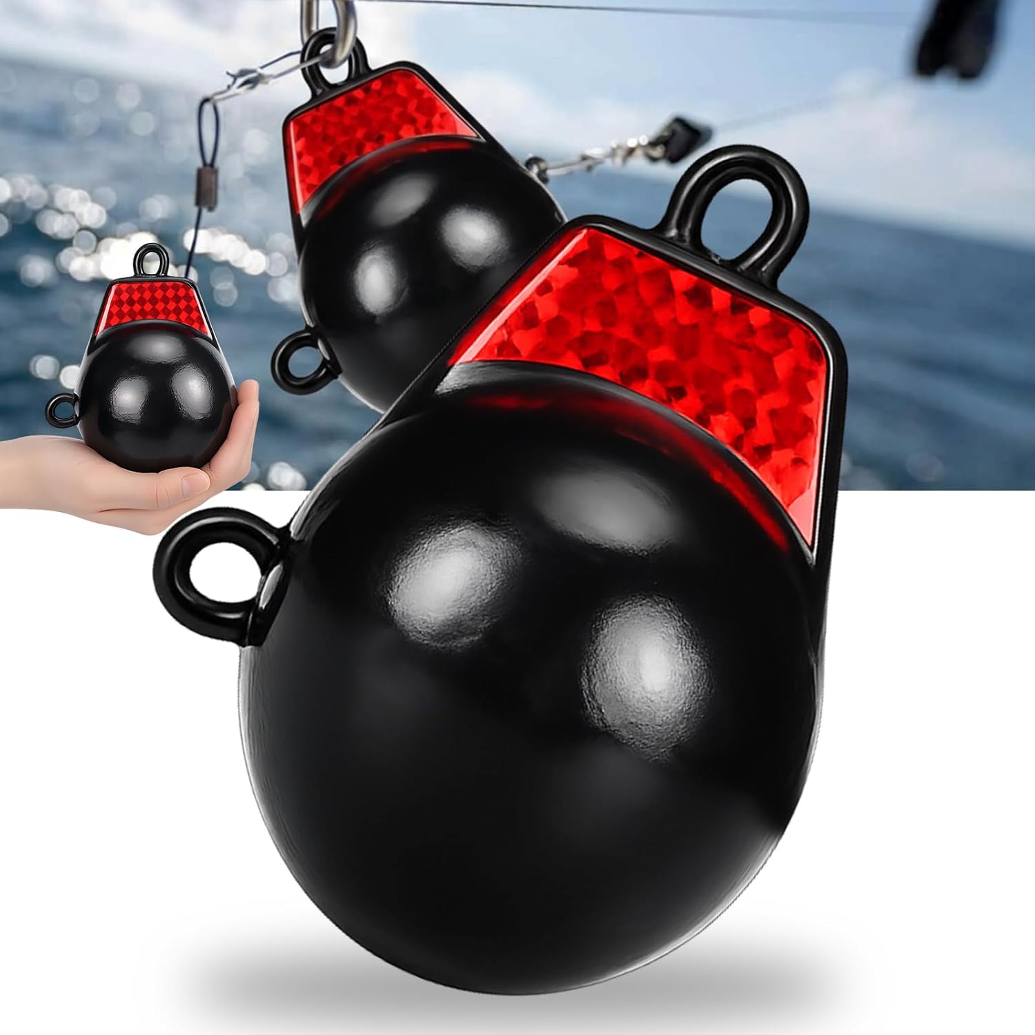 Hollowfly Coated Downrigger Ball Weight with Keel Downrigger Weights Vinyl-Coated Trolling Weight for Boats Round Marine Accessories Black