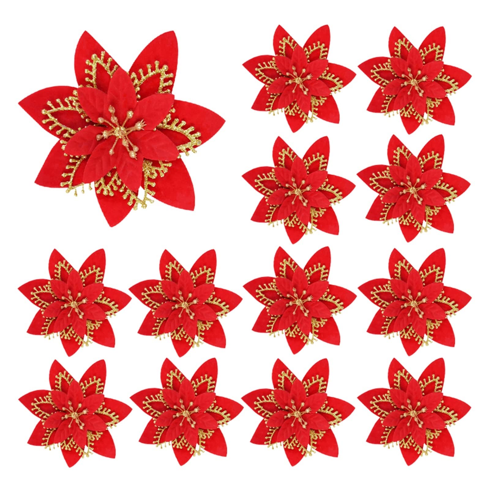 Amazon｜YEJIANGHUA 10ピースクリスマスグリッターポインセチアの花の