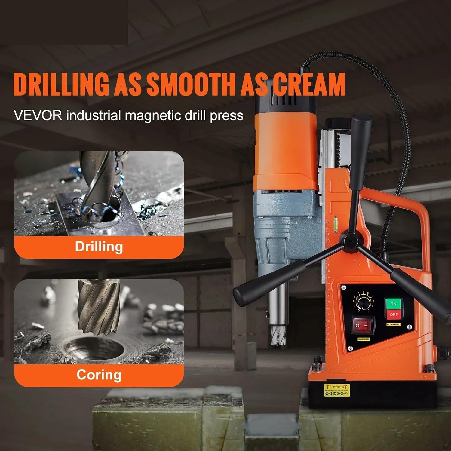 Magnetic Drill 1550W 2" Boring Diameter 13000N 500 RPM Portable Electric Mag Drill Press W/Variable Speed Drilling Machine