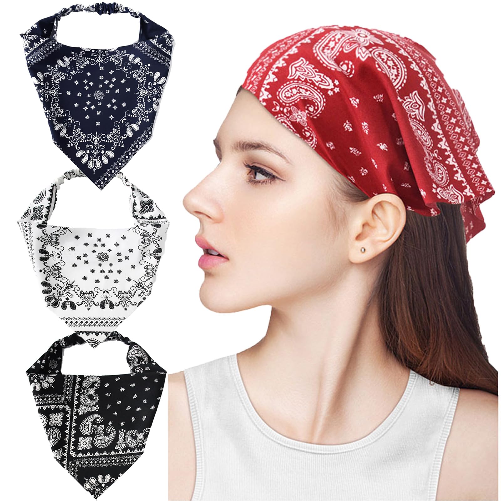 TUHOWEWZ 4PCS Elastic Hair Scarf, Vintage Bandanas Headband Boho Turban - Image 3
