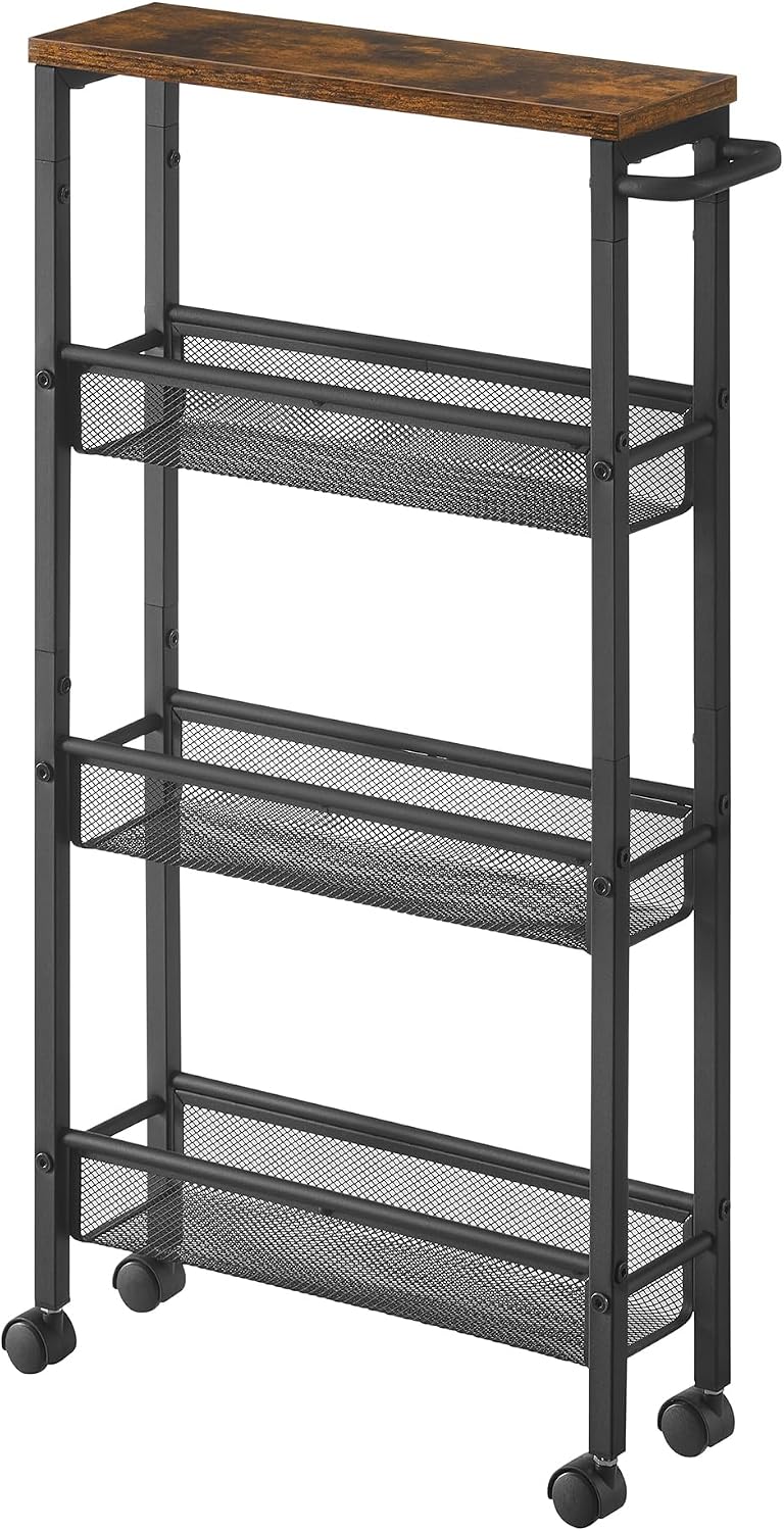 VASAGLE 4-Tier Slim Rolling Storage cart with Wheels, 5.1 Inches, Metal