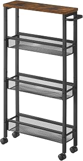 VASAGLE 4-Tier Slim Rolling Storage cart with Wheels, 5.1 Inches, Metal