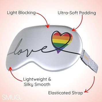 SMUG Satin Sleep Mask - Travel, Night Shift, Sleeping Eye Mask for Women & Men - Soft to Nourish Skin, Reduce Dark Circles - Deep Dream Sleep Aid Eye Cover to Block Out Light - Pride Love