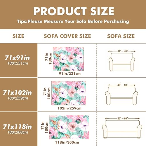 Vista 25 de Funda de sofá de acuarela de flores silvestres rosa y morada, fundas de sofá estampadas, fundas de sofá, fundas resistentes a las manchas, protector