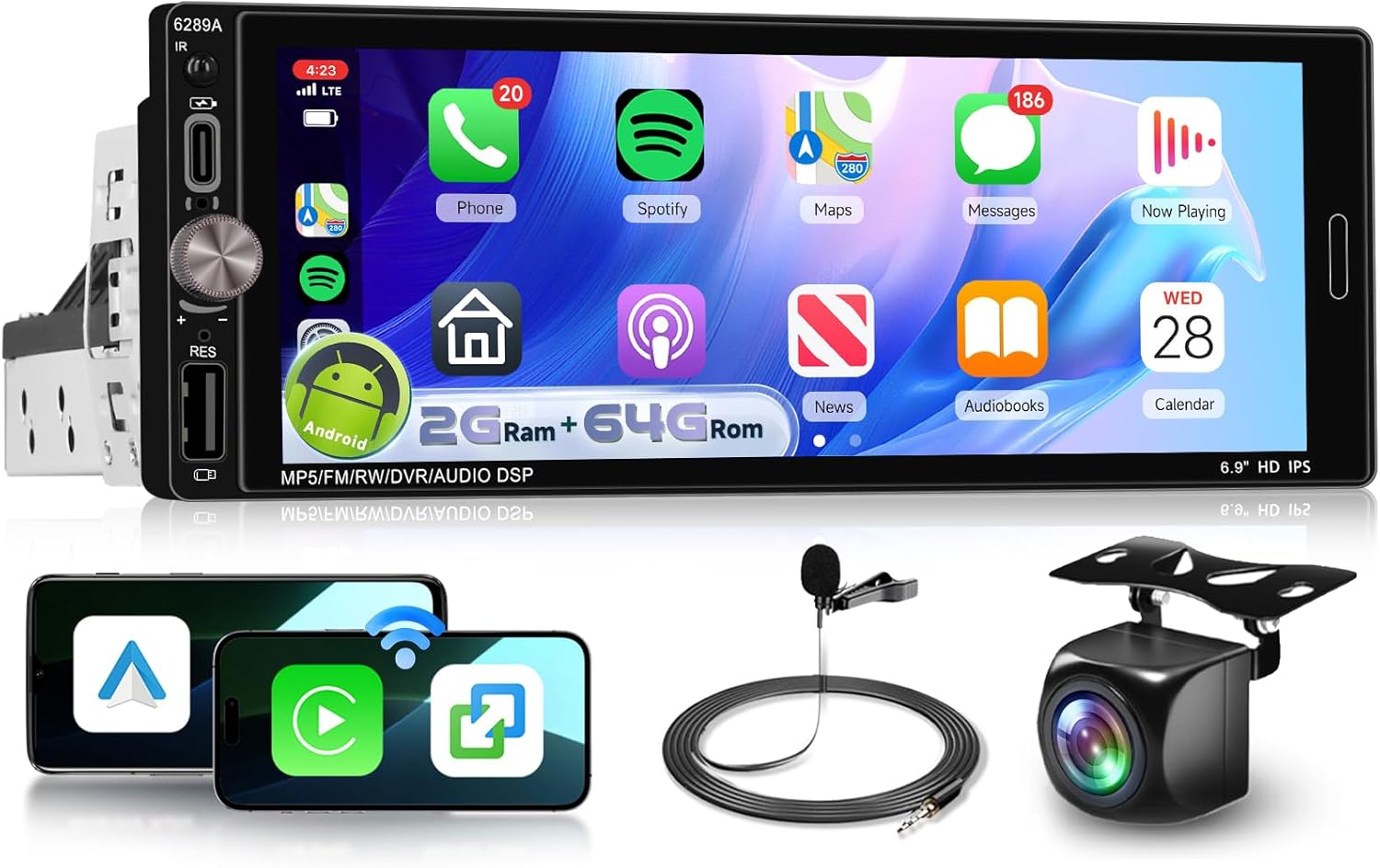 Amazon.com: [ 4Core 64G] Single Din Android Car Stereo Wireless Carplay ...