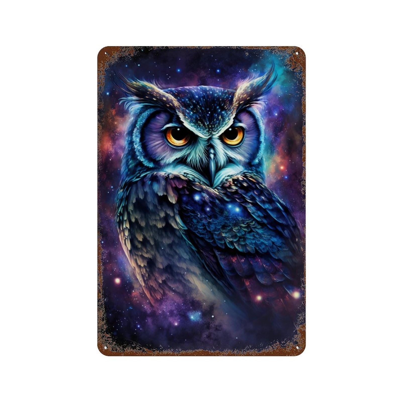 Garage Style Cosmic Owl Art Print-12 Rusty Metal Tin Sign 11.8"x7.9", Decorative Metal Wall Art for Bar And Workshop
