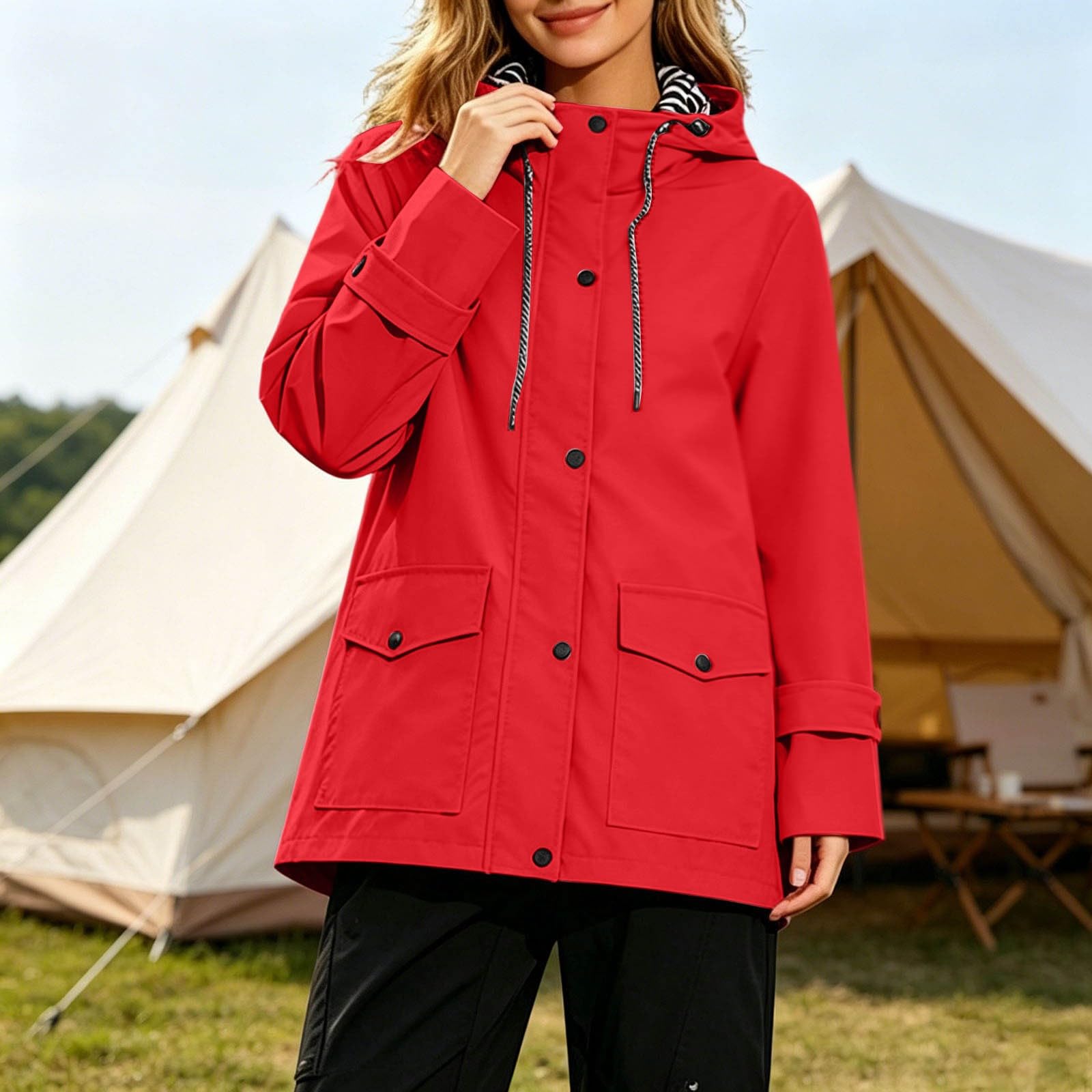 Genérico Poncho Impermeable,Abrigo Anorak Ligero Informal De Manga Larga Y Largo Medio con Capucha para Mujer Ideal para OtoñO