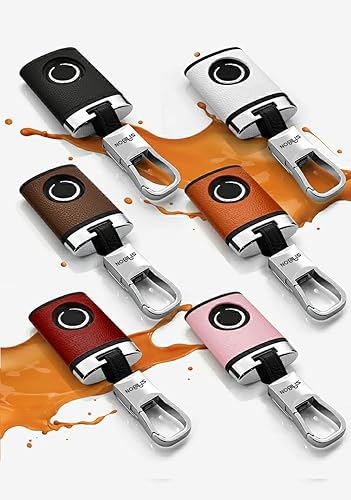 Miniatura 6 de Ontto Funda para llavero de plástico ABS y cuero, protector de llaves para Cadillac CTS XTS ATS SLS SRX C7 Corvette (blanco)