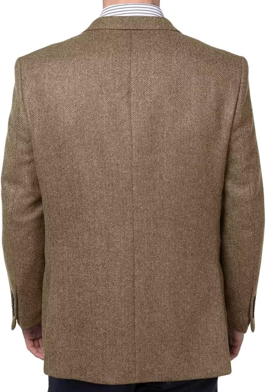 Mens Tweed Blazer Vintage Casual Herringbone Tweed Jackets Two Button British Wool Blend Sport Coat Khaki Jacket XL