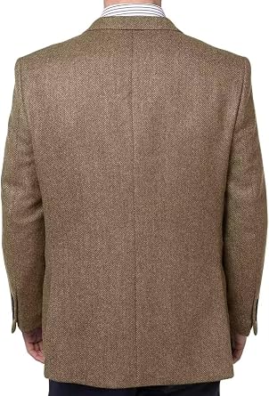 Mens Tweed Blazer Vintage Casual Herringbone Tweed Jackets Two Button British Wool Blend Sport Coat Khaki Jacket XL