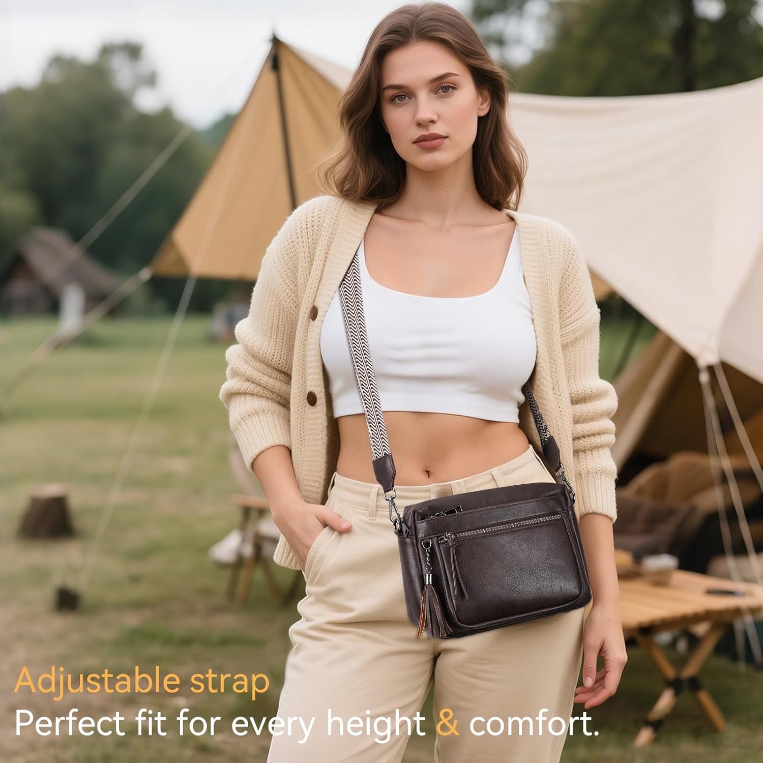 MEITRUE Crossbody Bags for Women, Vegan Leather Crossbody Purse Trendy Multi Pockets Shoulder Handbag with Tassel - Image 2