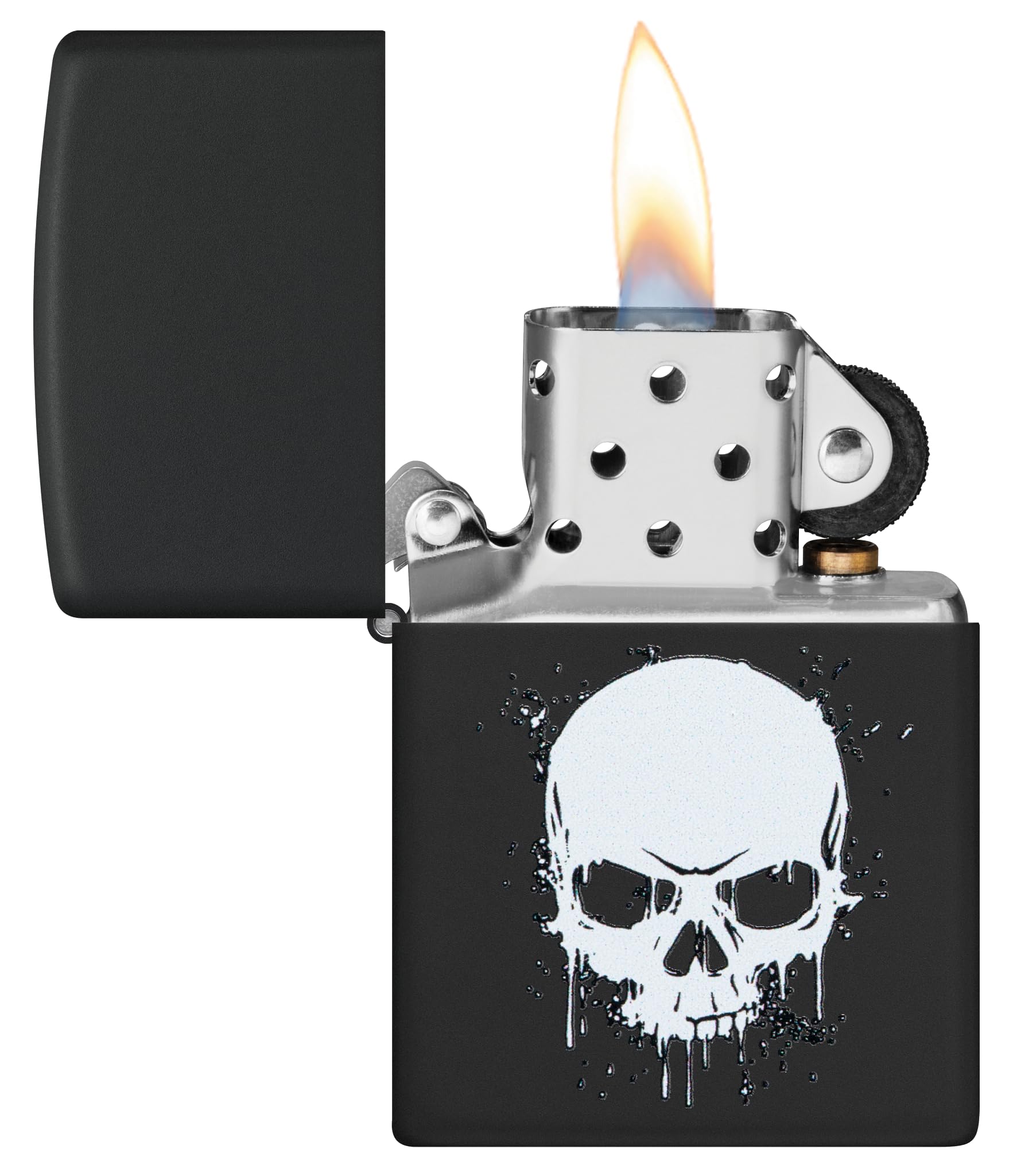Zippo Accendino antivento a goccia con teschio, stampa colorata, ricaricabile, design antivento, confezione regalo, prodotto negli Stati Uniti, colore nero opaco (nero opaco)