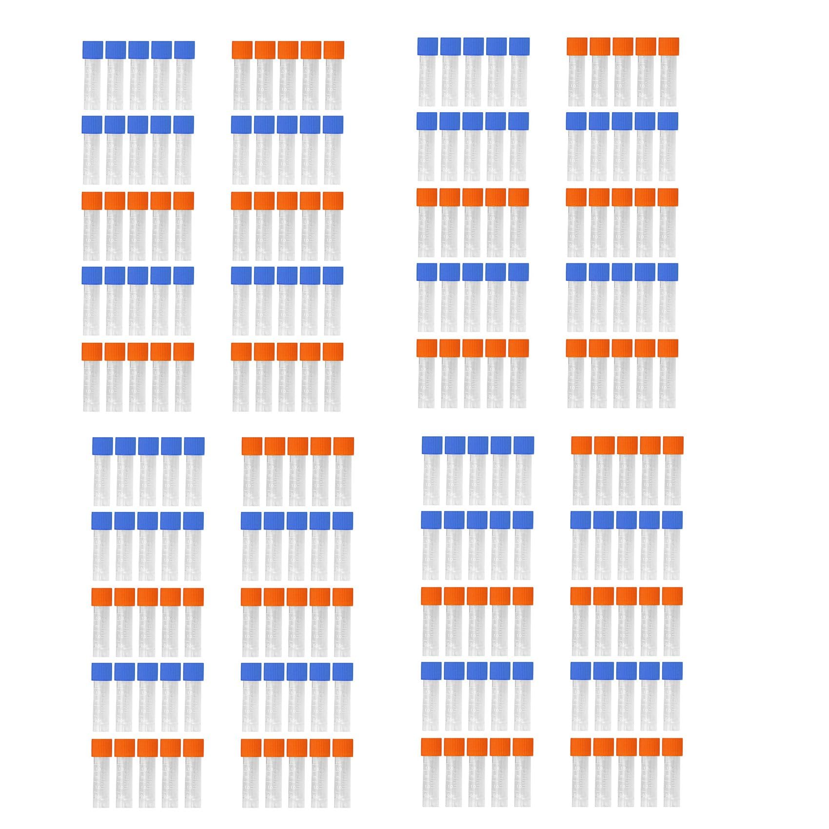 Vjsujehgy 200Pcs 1.8ml Plastic Graduated 0.063oz Cryovial Test Tube Sample Pipe with Seal Cap
