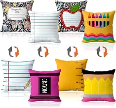 FuWeave 4 Pack Classroom Pillow Covers Back to School Pillow Covers | 8 Patterns, Double Sided, 18 x 18'', Composition Notebook Throw Pillowcases, Cozy Mental Health, Classroom School