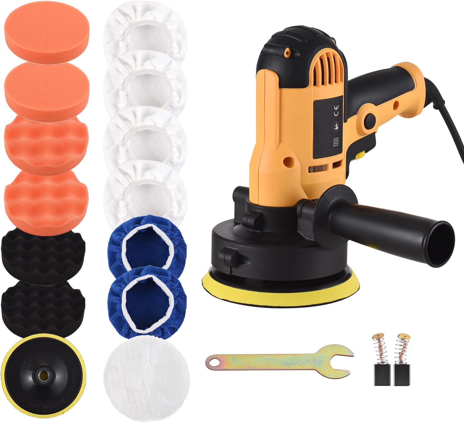 GeevorksBuffer Polisher, Buffer Waxer 5-inch, Variable Speed Car Polisher 600-3700RPM with Detachable Handle/ 6PCS Sponge Pad/ 6PCS Cloth Bonnet Pad/ 1PCS Wool Pad/Spanner