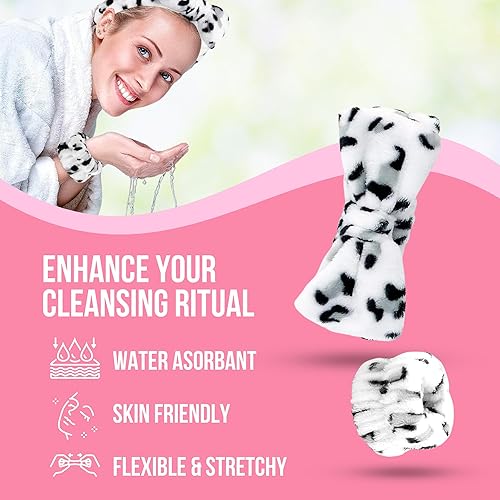 Miniatura 4 de Toallas de muñeca para lavar la cara, pulseras para lavar la cara, juego de 5 piezas, diadema de spa y muñequera