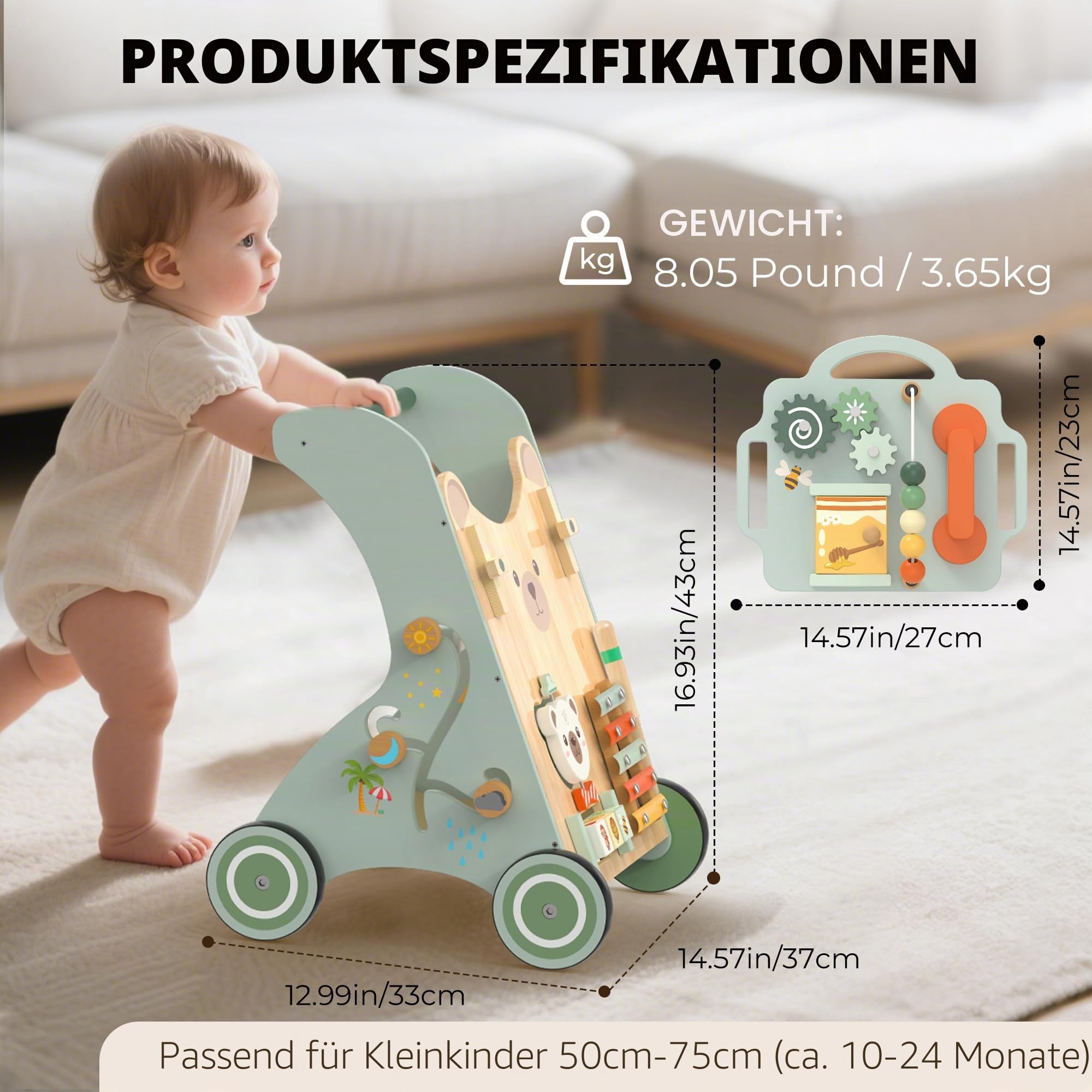 WOODMAM Baby Lauflernwagen aus Holz Lauflernhilfe ab 12+ Monaten Montessori Spielzeug Multifunktion Baby Walker Spielzeug für Kleinkind ab 1 Jahr Geschenk für Jungen und Mädchen