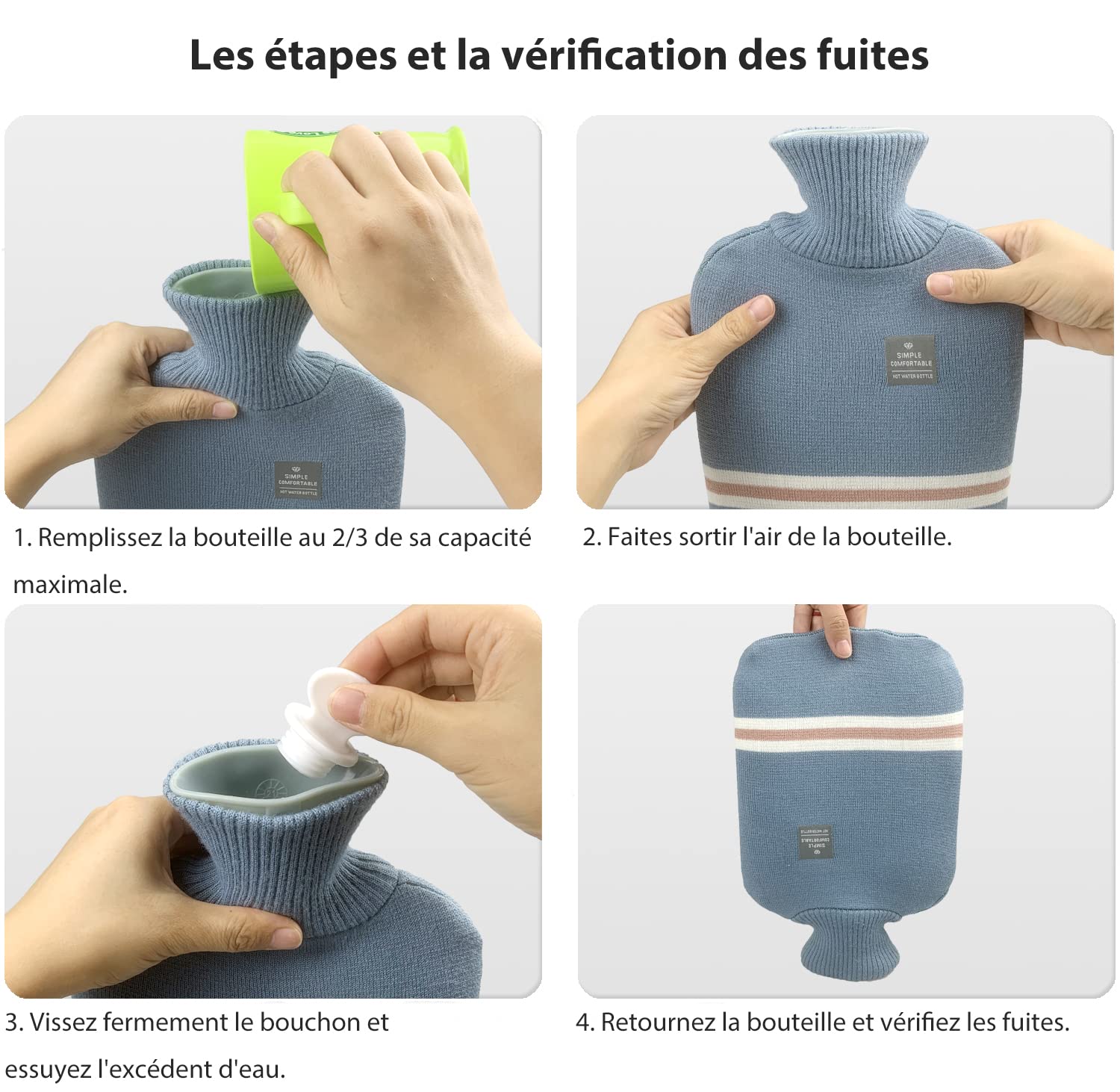 sac d’eau chaude 2000ML chauffe et compresse froide chaude recongelée avec rayures classiques pour soulager la douleur thérapie froide chaude