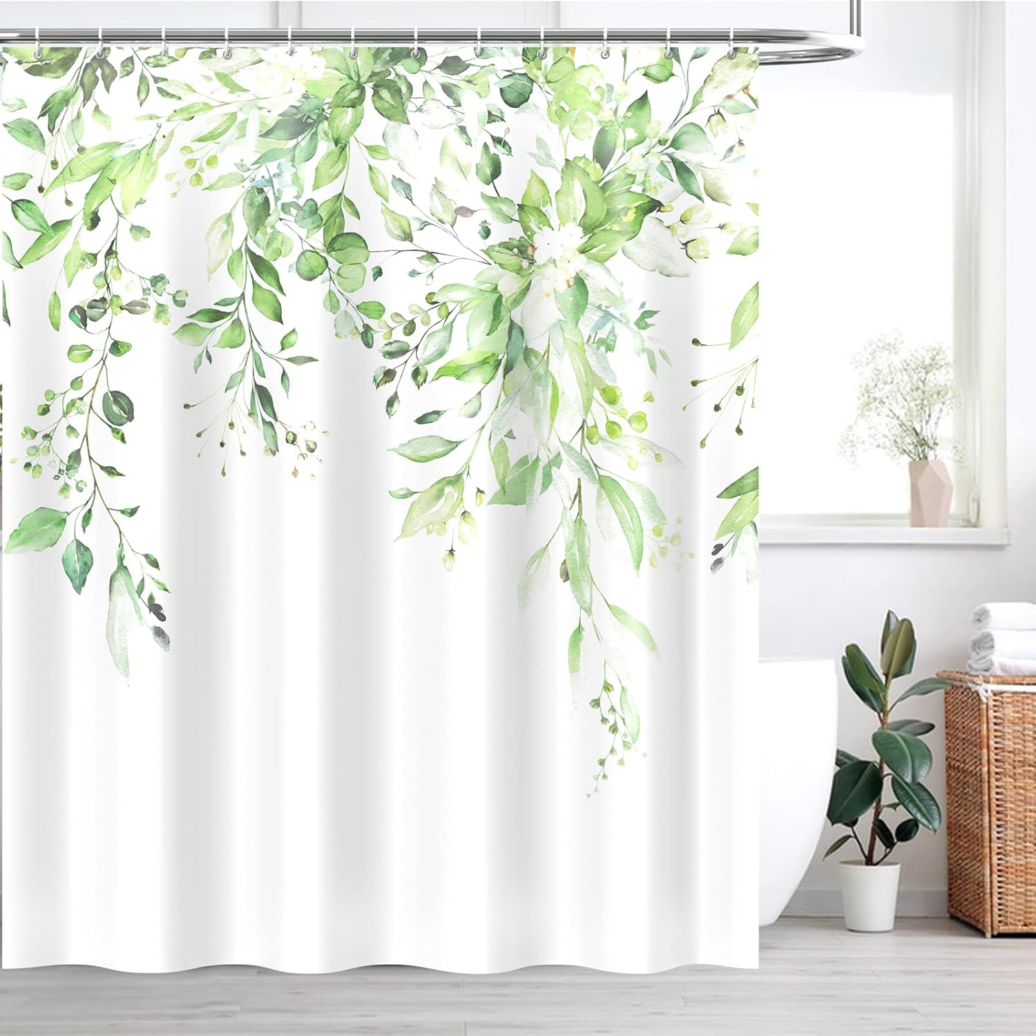 joybest Green Eucalyptus Shower Curtain, Watercolor Plant