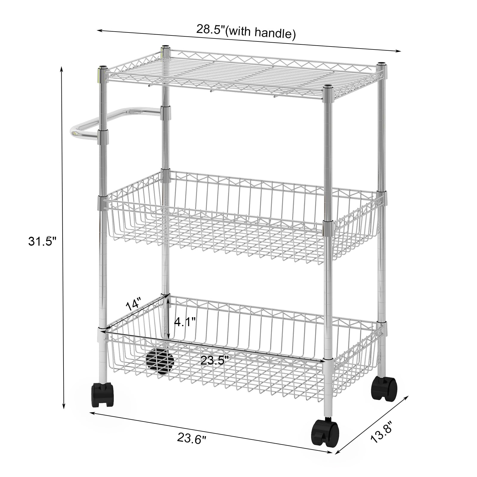 Garvee Carrito Auxiliar de Cocina con Ruedas de Hierro 3 Niveles Plateado