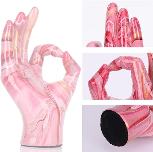 Miniatura 6 de DOVDOV Estatua de gesto de mano OK, estatua de gesto de dedo rosa, acento de decoración del hogar, decoraciones modernas para estantes, oficina,
