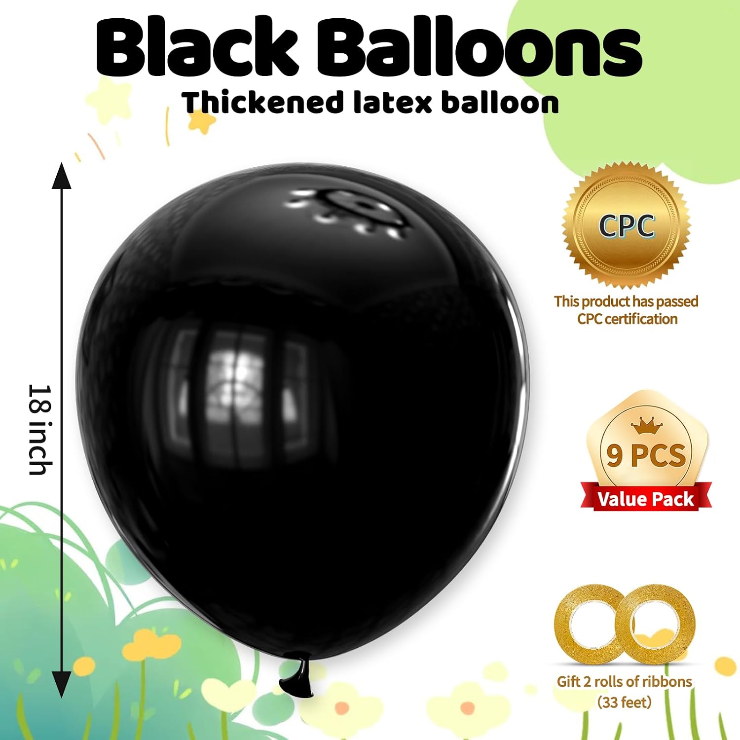 Black Big Balloons 32pcs, 18 Inch Large Latex Giant Heavy Duty Balloons for Birthday Wedding Baby Shower Decorations thumbnail