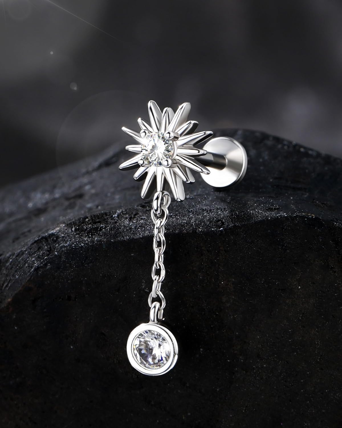 Jewseen 16g Internally Threaded Flat Back Earrings 316L Stainless Steel Cartilage Stud Helix Earrings Dangle Helix Tragus Piercing Jewelry for Women - Image 6