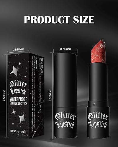 Miniatura 8 de LYSdefeu Lápiz labial mate con purpurina de diamante, brillo de labios rojo brillante, alto pigmento brillante, impermeable, a prueba de manchas,