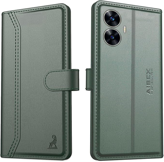 AIBEX ® Compatible for Realme Narzo N55 / Realme C55 5G Flip Cover Leather Finish | Inside TPU with Card Pockets | Wallet Stand | Complete Protection Flip Case - Green
