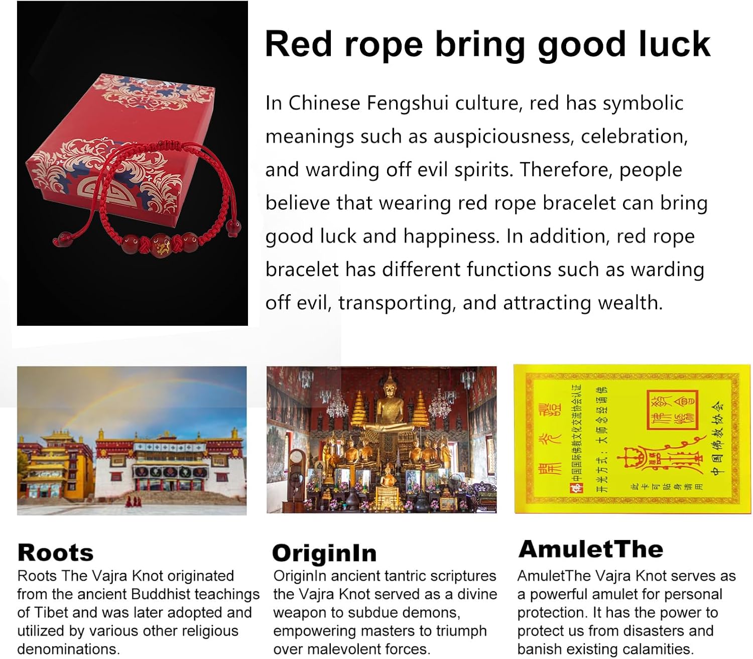 Chinese Good Luck Bracelet, Adjustable Red Rope Agate Bracelet bring Health, Wealth, and Luck for Women Men (Gift Box) image 5